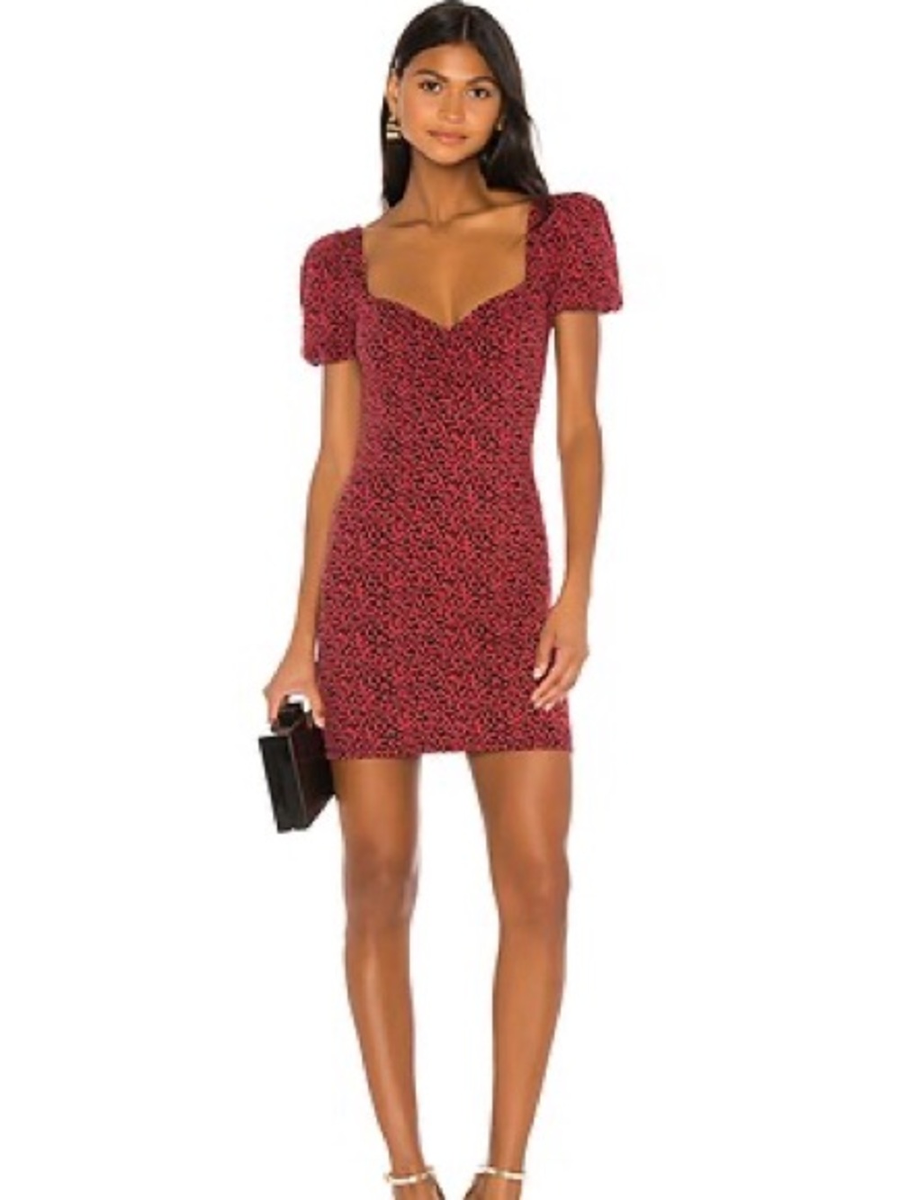 Lovers + Friends Red Leopard Puff-Sleeve Sweetheart Mini Dress - WORN ONCE